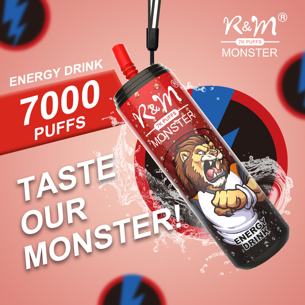 Logo Custom Dubai Wholesale Elux Vape Puff Diposable 7000 Puffs R&M Monster 2% 5% Salt Nicotine Electronic Cigarette With Lanyards 