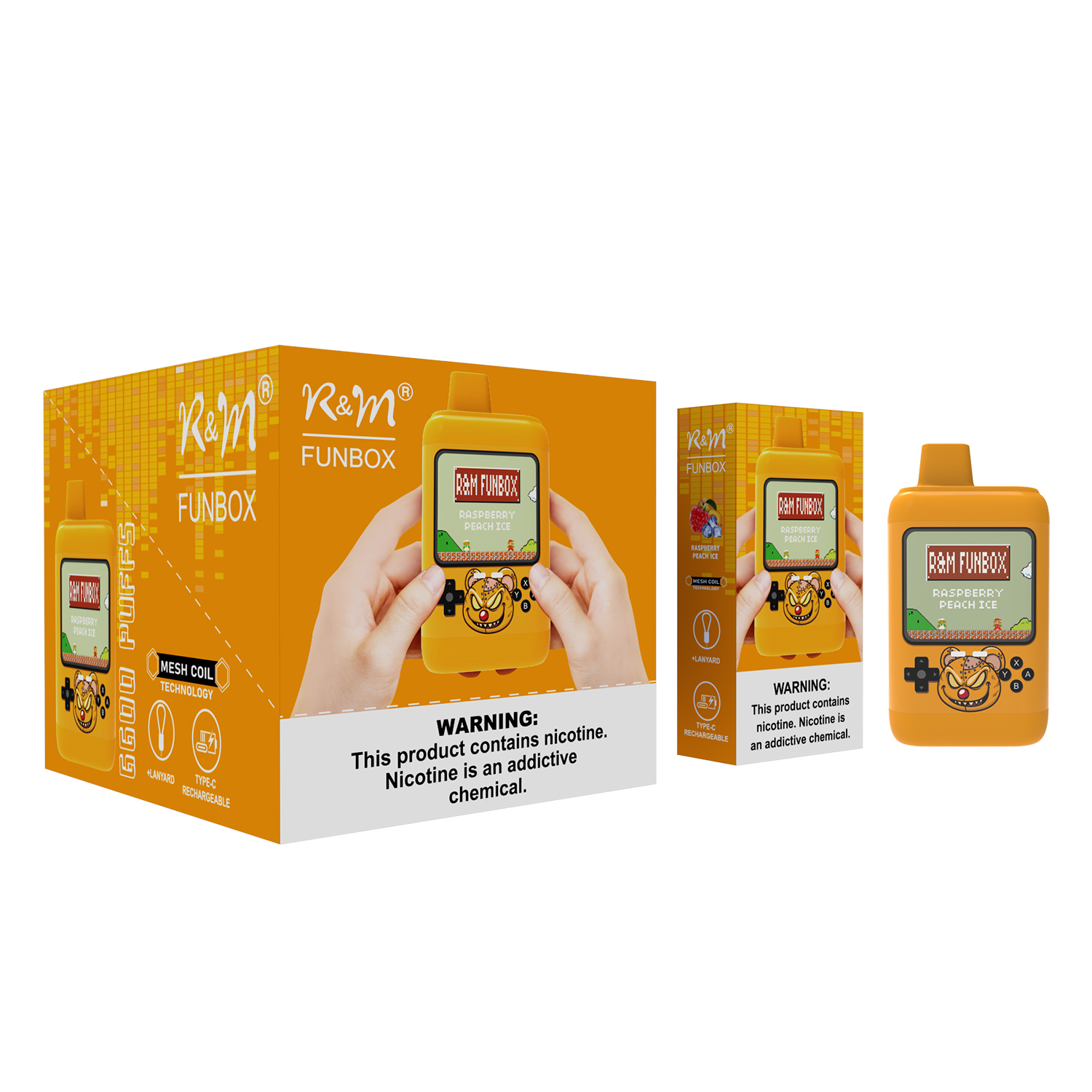 Original Box Shape Mesh Coil Rechargeable 6600 Puffs R&M FUNBOX Disposable Vape Electronic Cigarette